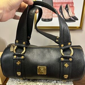 MCM Boston Black Leather Barrel Handbag